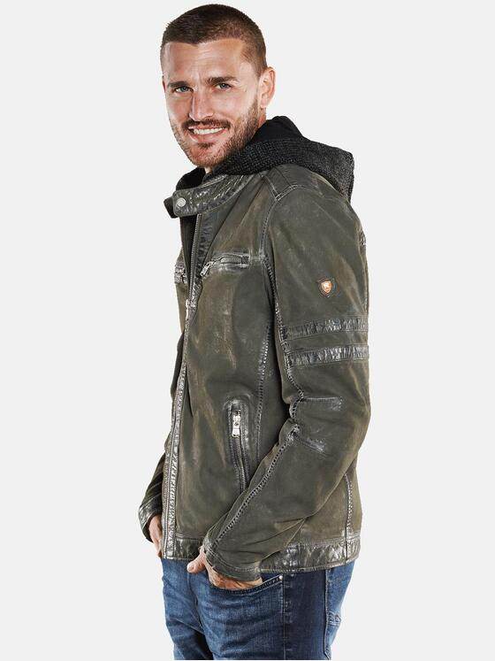 emilio adani Herren Lederjacke mit abnehmbarer Kapuze Grün 33526