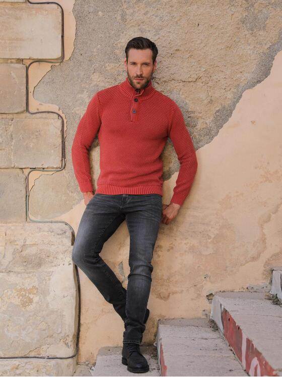 emilio adani Herren Pullover mit Troyerkragen Orange 37790