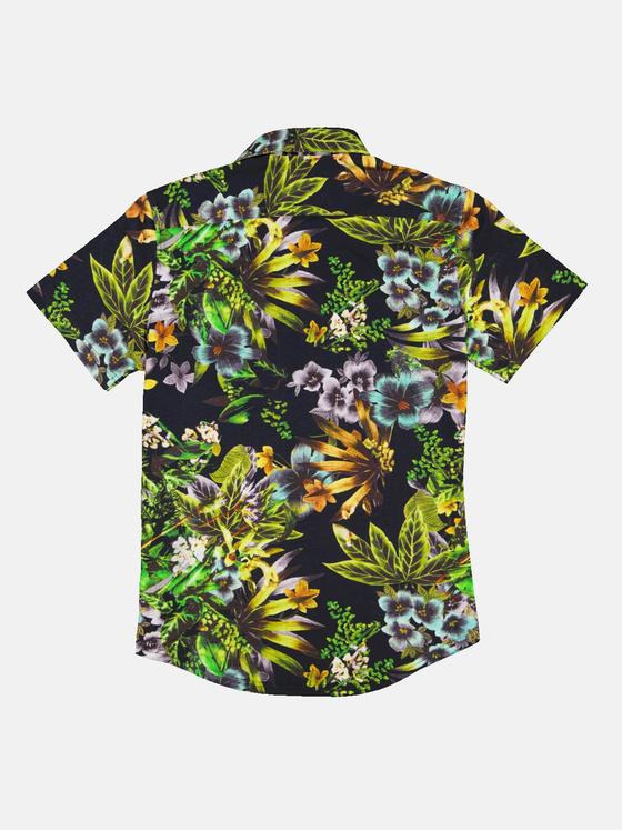 emilio adani Herren Kurzarm-Hemd mit floralem Print Gelb 33098