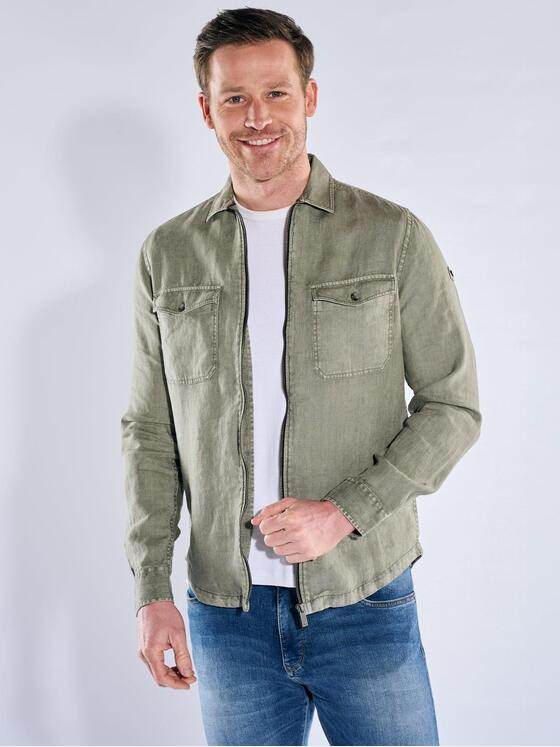 engbers Herren Leinen Overshirt mit Zipper Oliv 39986