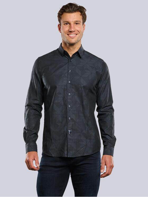 ENGBERS GERMANY Herren Langarm-Hemd mit innovativem Jaquard-Print Anthrazit 33796