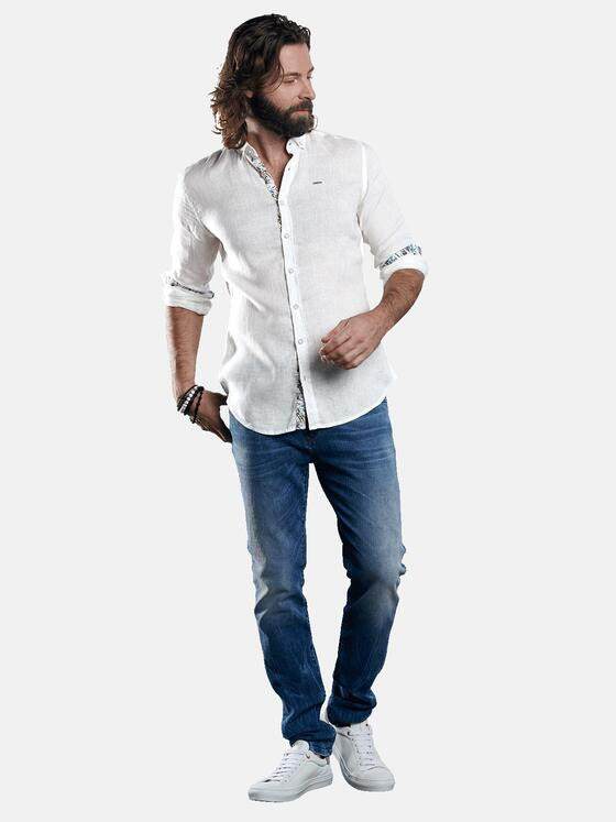 emilio adani Herren Sommerliches Leinenhemd mit stylischen Kontrastdetails Weiß 29919