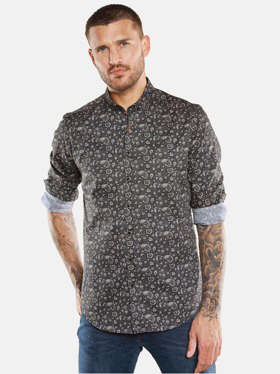 emilio adani Herren Langarm-Hemd mit All-Over-Print Sand 33343