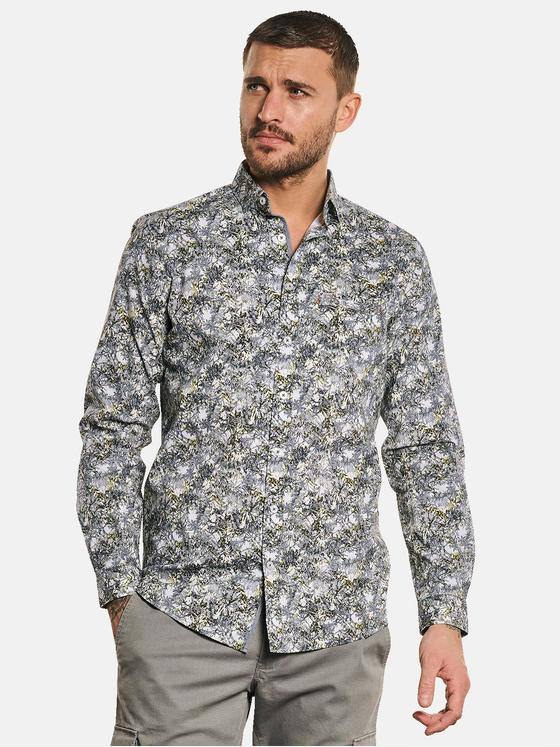 emilio adani Herren Langarm-Hemd All-Over-Print Grün 32824