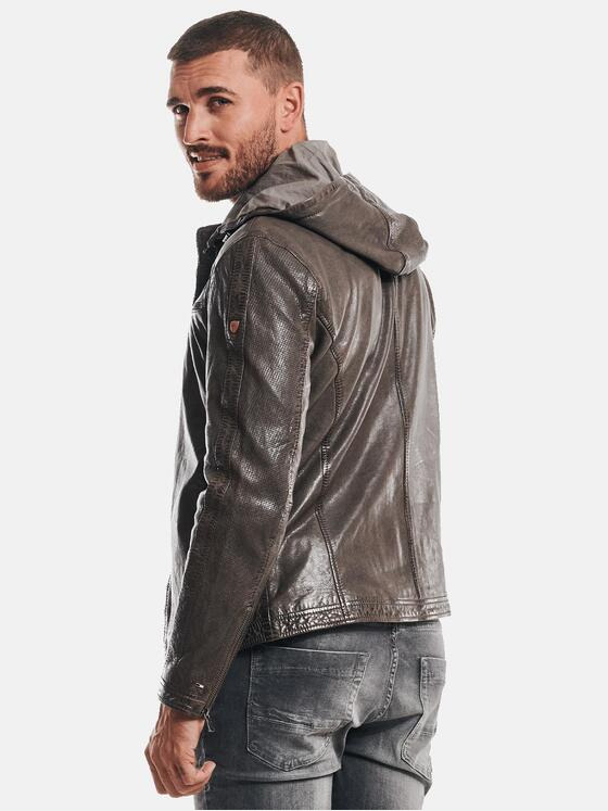 emilio adani Herren Lederjacke Kapuze Braun 32413