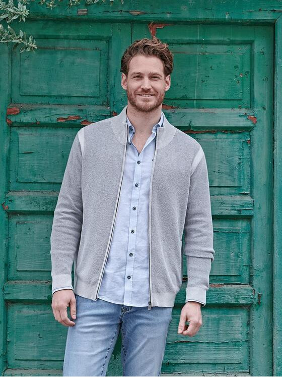 engbers Herren Strickjacke mit Zipper Hellgrau 34554