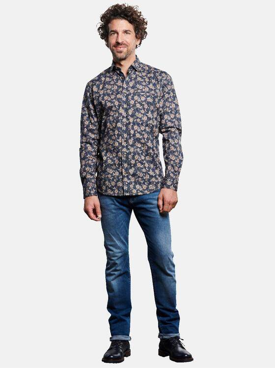 engbers Herren Langarm-Hemd mit All-Over-Print Braunbeige 32468