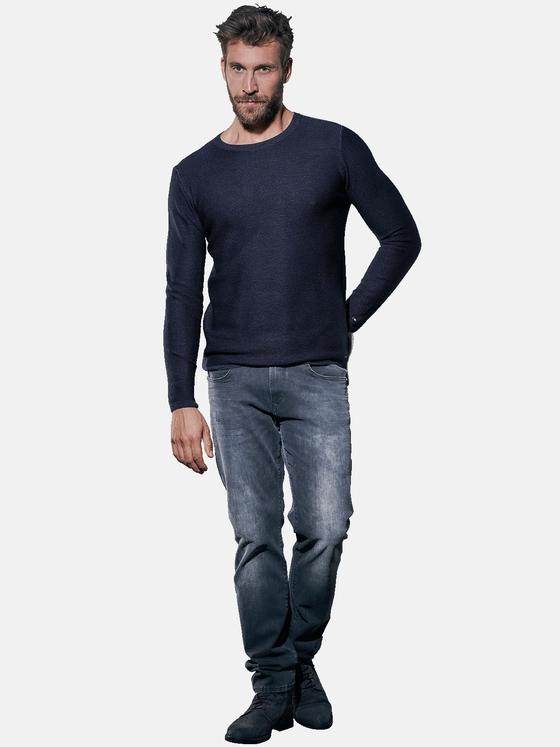emilio adani Herren Rundhalspullover aus softem Garn mit feiner Struktur Blau 30427