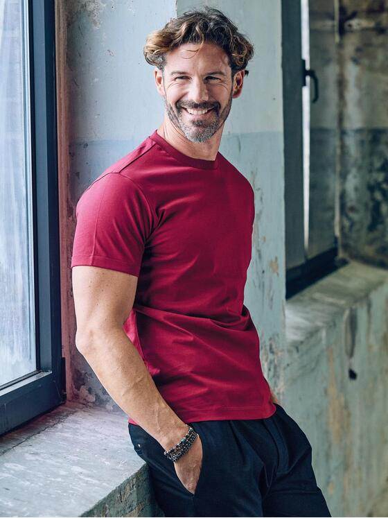 emilio adani Herren Rundhals T-Shirt Bordeaux 39939