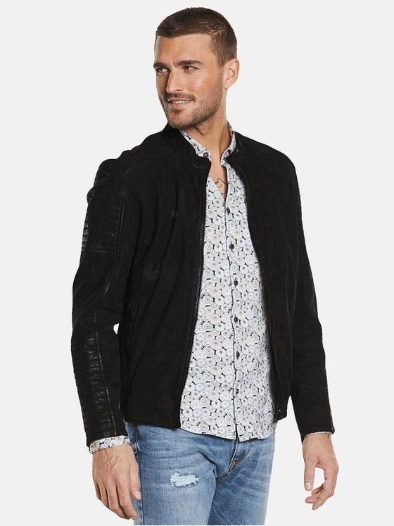 emilio adani Herren Lederjacke mit Steppung Schwarz 34450