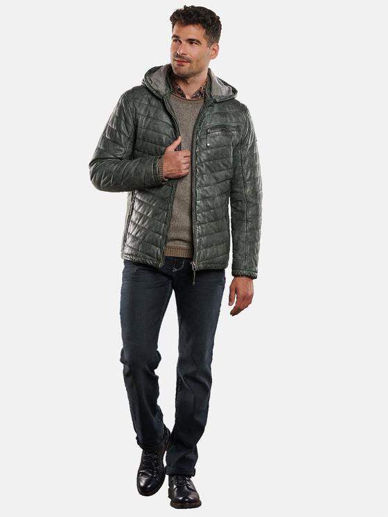 engbers Herren Lederjacke gesteppt Khaki 32253