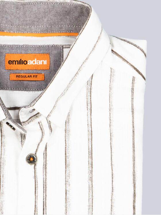 emilio adani Herren Langarm-Hemd gestreift Naturweiss 38483