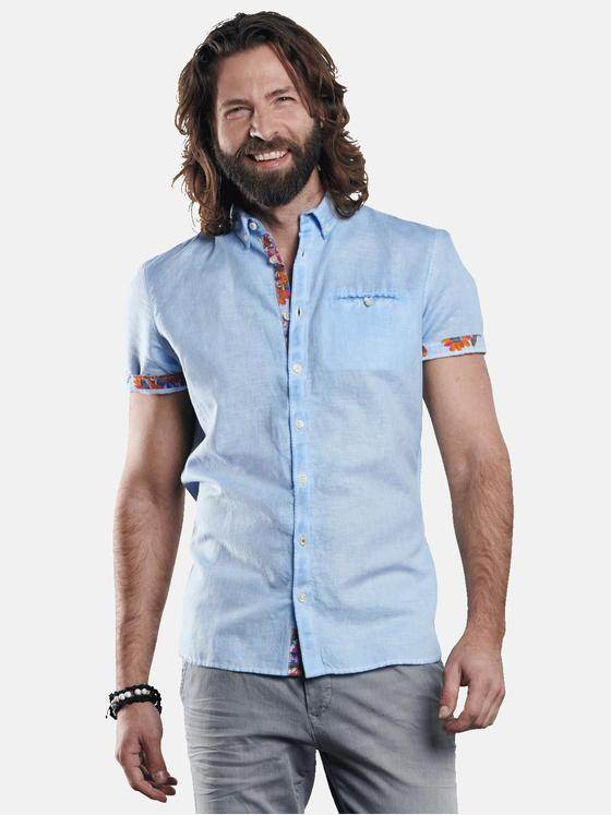 emilio adani Herren Kurzarmhemd mit floralen Kontraststoffdetails Blau 29771