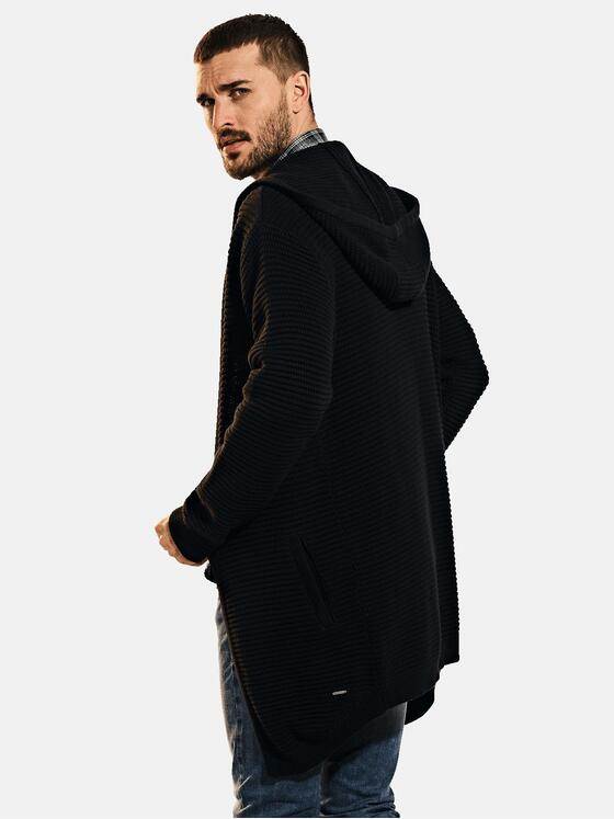 emilio adani Herren Langer Strickcardigan mit Kapuze Schwarz 30415