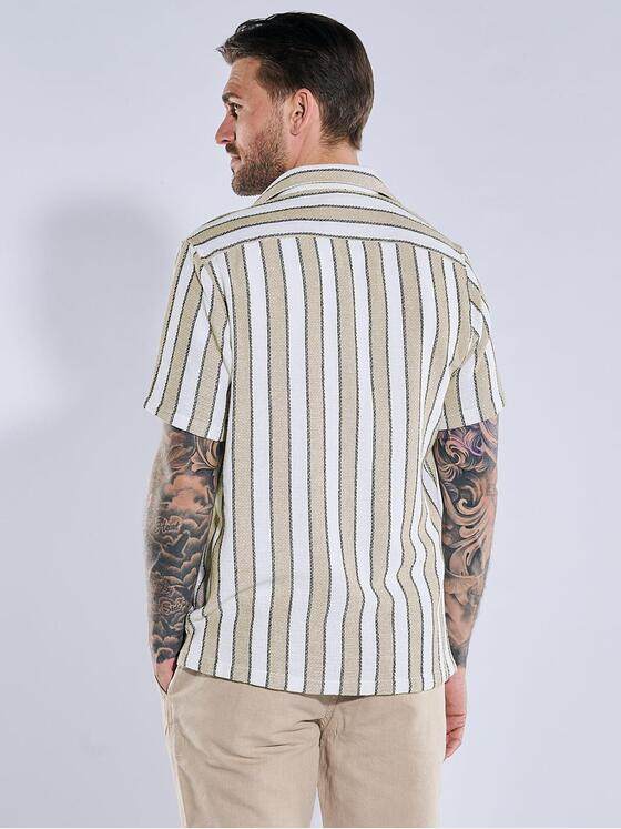 emilio adani Herren Kurzarm-Hemd gestreift Beige 38994