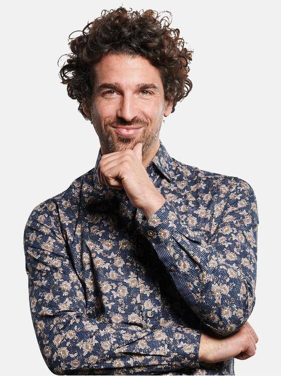 engbers Herren Langarm-Hemd mit All-Over-Print Braunbeige 32468