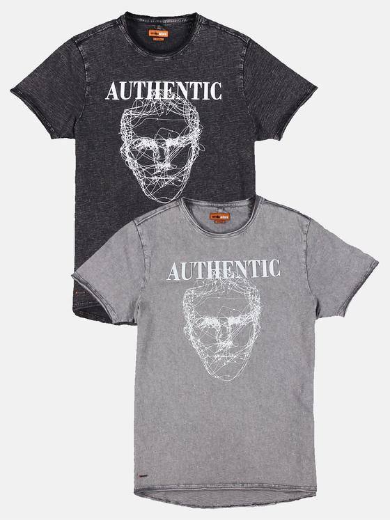 emilio adani Herren Rundhals T-Shirt mit auffälligem Statement-Print Blau 30045