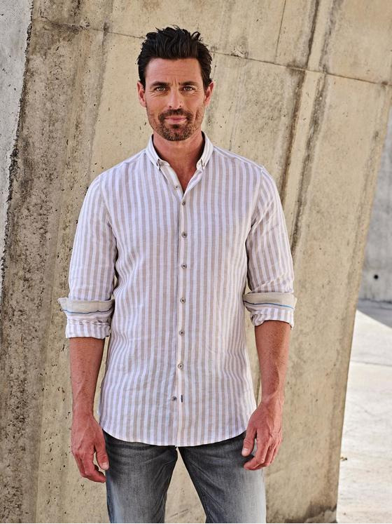 ENGBERS GERMANY Herren Langarmhemd aus Leinen Braunbeige 34781