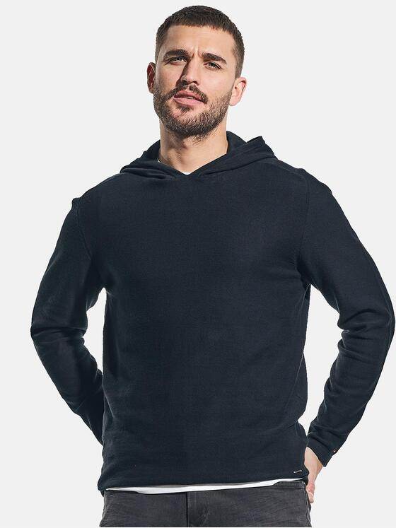 emilio adani Herren Sportiver Strickpullover mit Kapuze Schwarz 31230
