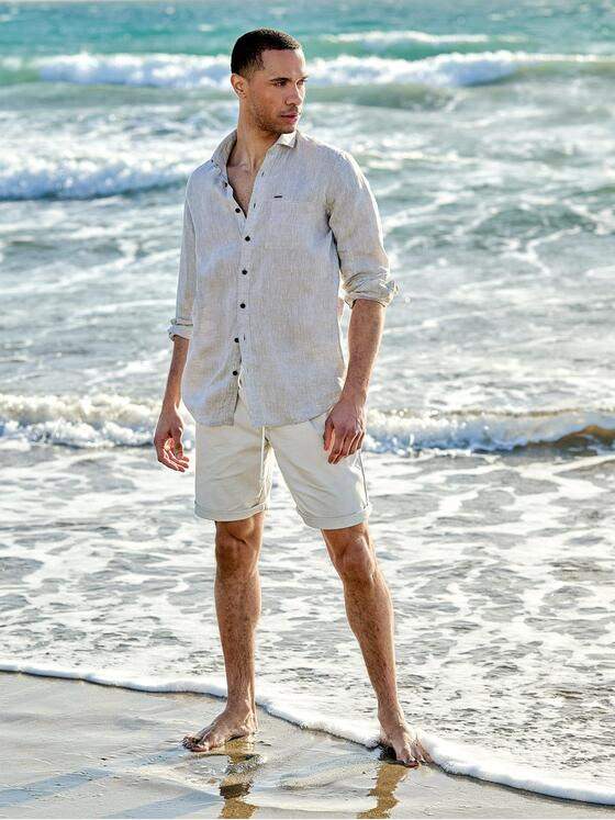 emilio adani Herren Langarm-Hemd aus Leinen Beige 38557