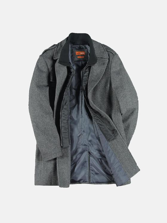 emilio adani Herren Mantel mit Fischgratmuster Schwarz 32038
