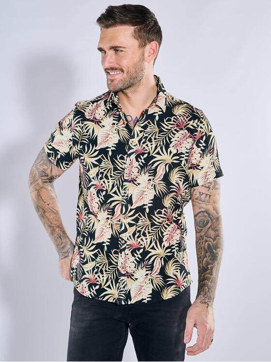 emilio adani Herren Kurzarm-Hemd gemustert Beige 38519