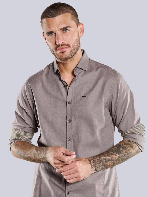 emilio adani Herren Langarm-Hemd uni Beige 33473