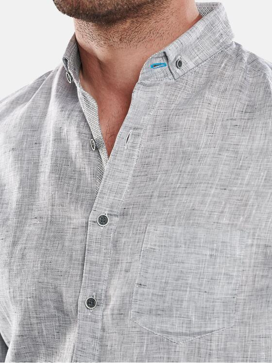 ENGBERS GERMANY Herren Langarm-Hemd aus Leinen Hellgrau 31636