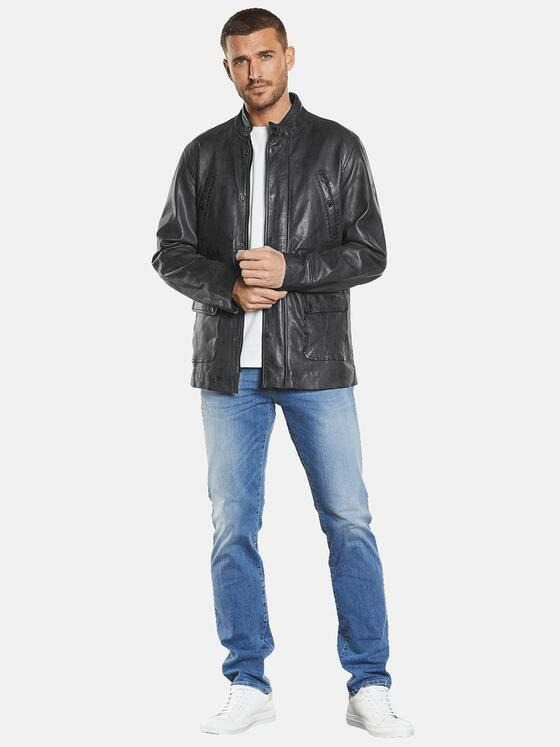 emilio adani Herren Lederjacke slim fit Grau 34221