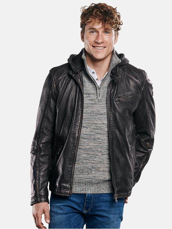 engbers Herren Lederjacke mit Strickkapuze Anthrazit 30216