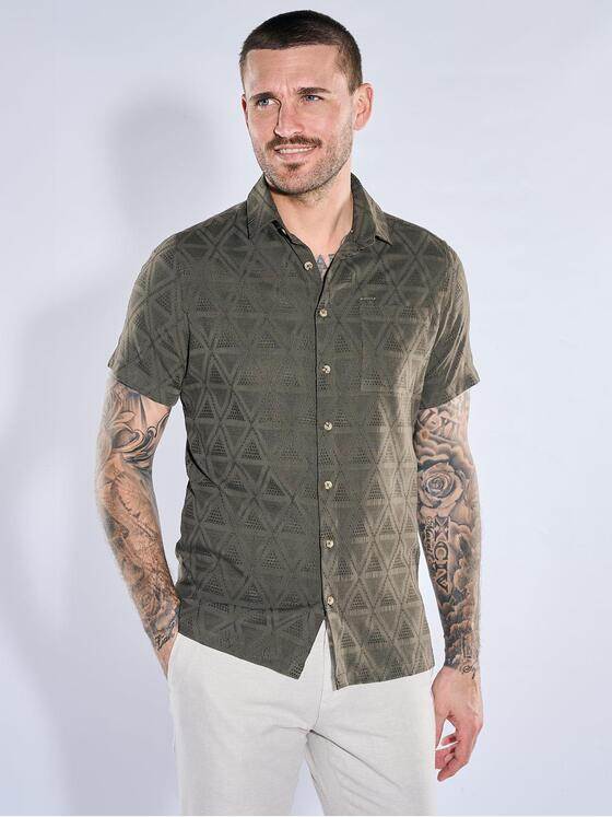 emilio adani Herren Kurzarm-Hemd mit Jaquard-Musterung Schwarzbraun 40703