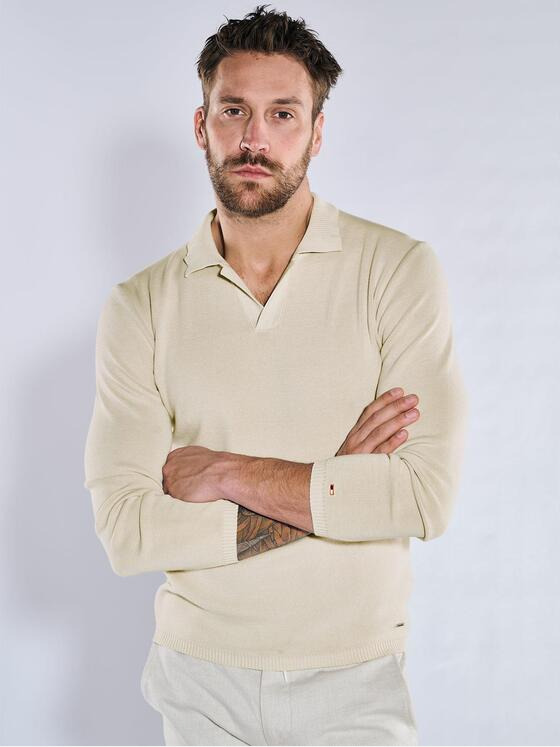 emilio adani Herren Pullover mit Polo-Kragen Weiß 36701