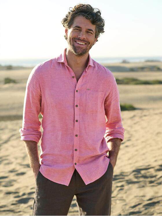 emilio adani Herren Leinen-Hemd mit Haifisch-Kragen Rosa 40679