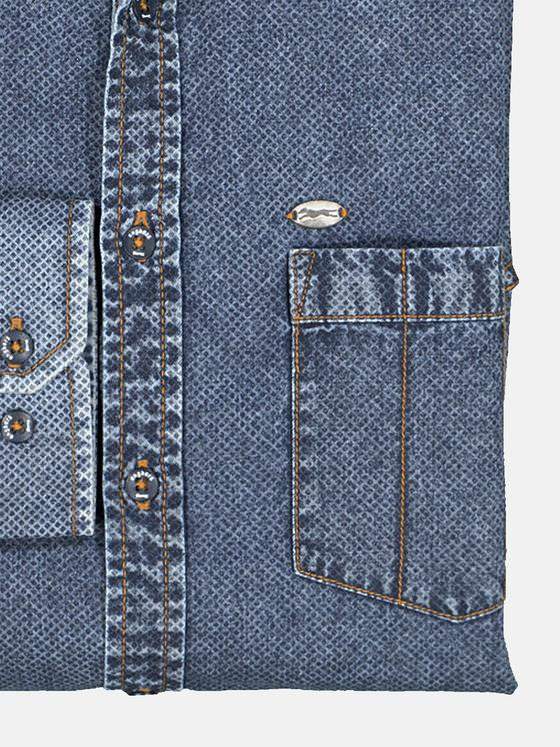 engbers Herren Langarm-Hemd in Denim-Optik Blau 35326