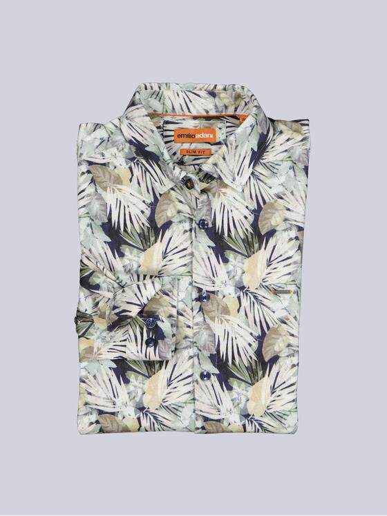 emilio adani Herren Jerseyhemd mit tropischem Print Beige 40566