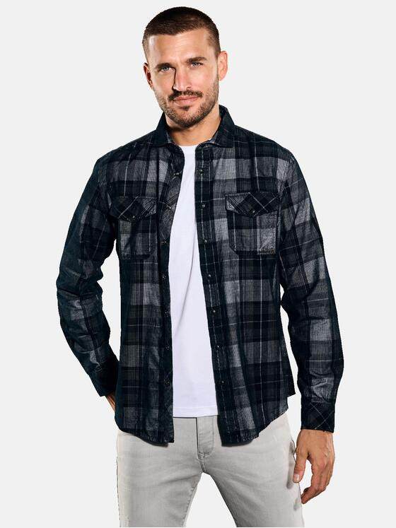emilio adani Herren Langarm-Hemd kariert Schwarz 35270
