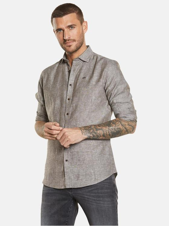 emilio adani Herren Langarm-Hemd mit Leinenanteil Braun 34770