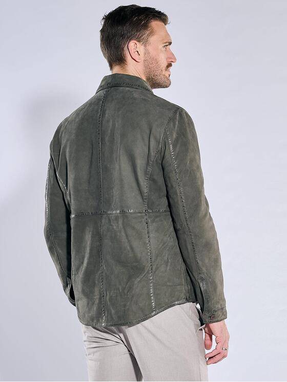 emilio adani Herren Lederjacke in Hemd-Optik Grün 38418