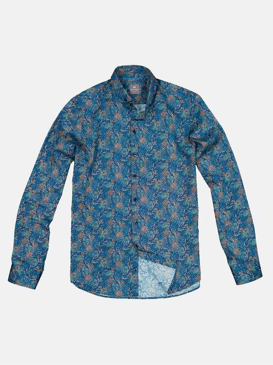 ENGBERS GERMANY Herren Langarm-Hemd gemustert Saphirblau 33235