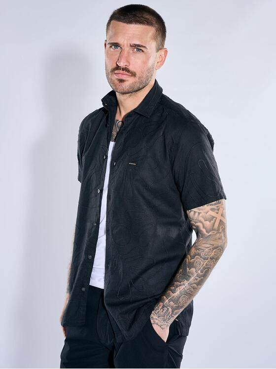 emilio adani Herren Hemd uni Schwarz 40721