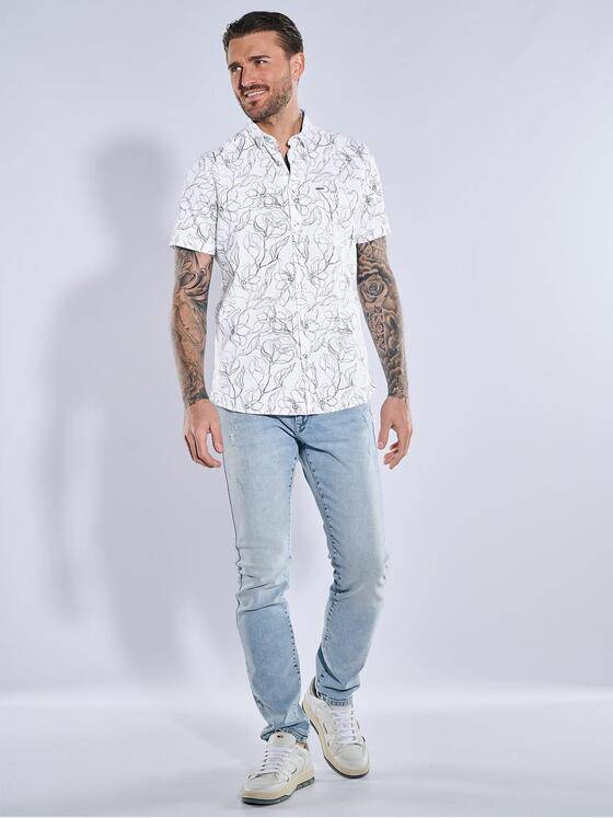 emilio adani Herren Kurzarm-Hemd gemustert Reinweiss 38895