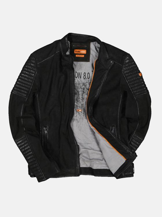 emilio adani Herren Lederjacke mit Steppung Schwarz 34450