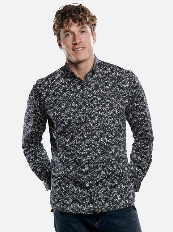 engbers Herren Langarmhemd mit floralem Muster Schwarz 30877