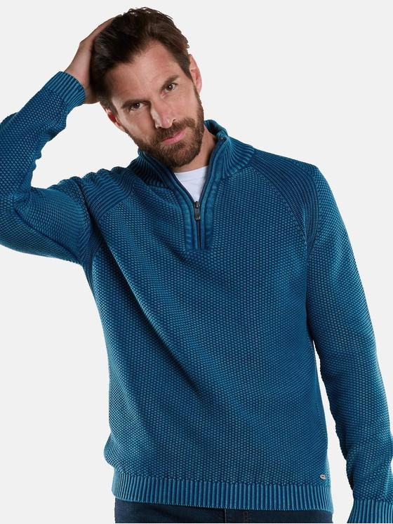 engbers Herren Pullover mit Troyerkragen Türkis 34140