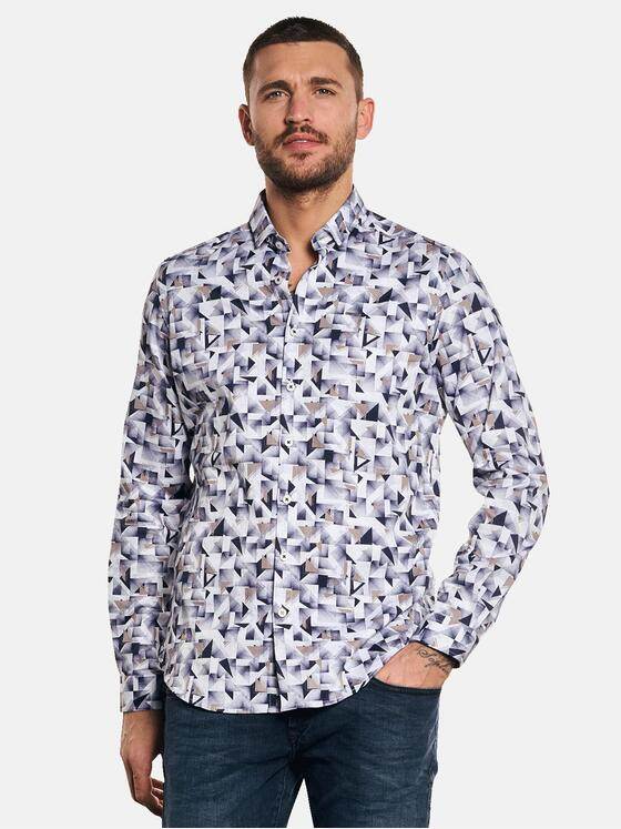 emilio adani Herren Langarm-Hemd gemustert Blau 32633
