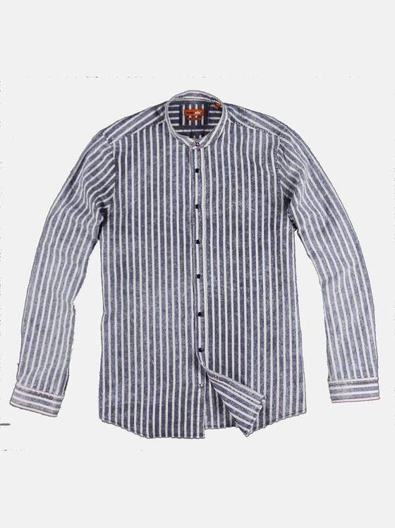 emilio adani Herren gestreiftes Stehkragenhemd Blau 29952