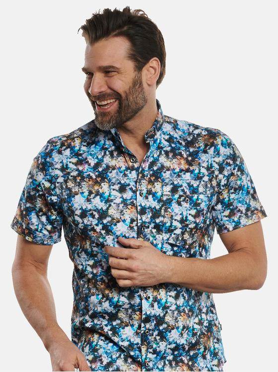 engbers Herren Kurzarm-Hemd gemustert Tuerkis 32665