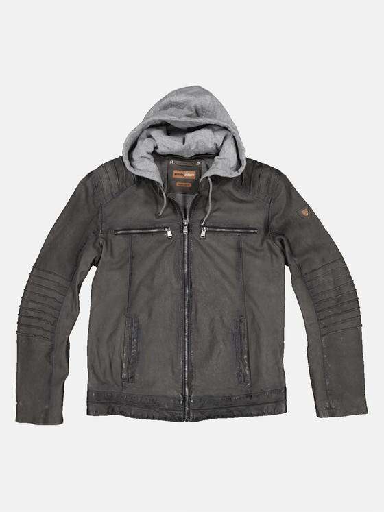 emilio adani Herren Lederjacke mit Sweat-Kapuze Braun 32570
