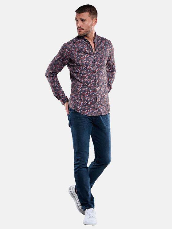emilio adani Herren Langarm-Hemd mit All-Over-Print Rot 33346