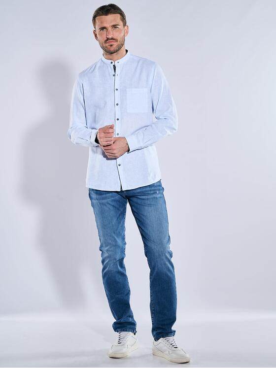 emilio adani Herren Langarm-Hemd mit Stehkragen Blau 38901